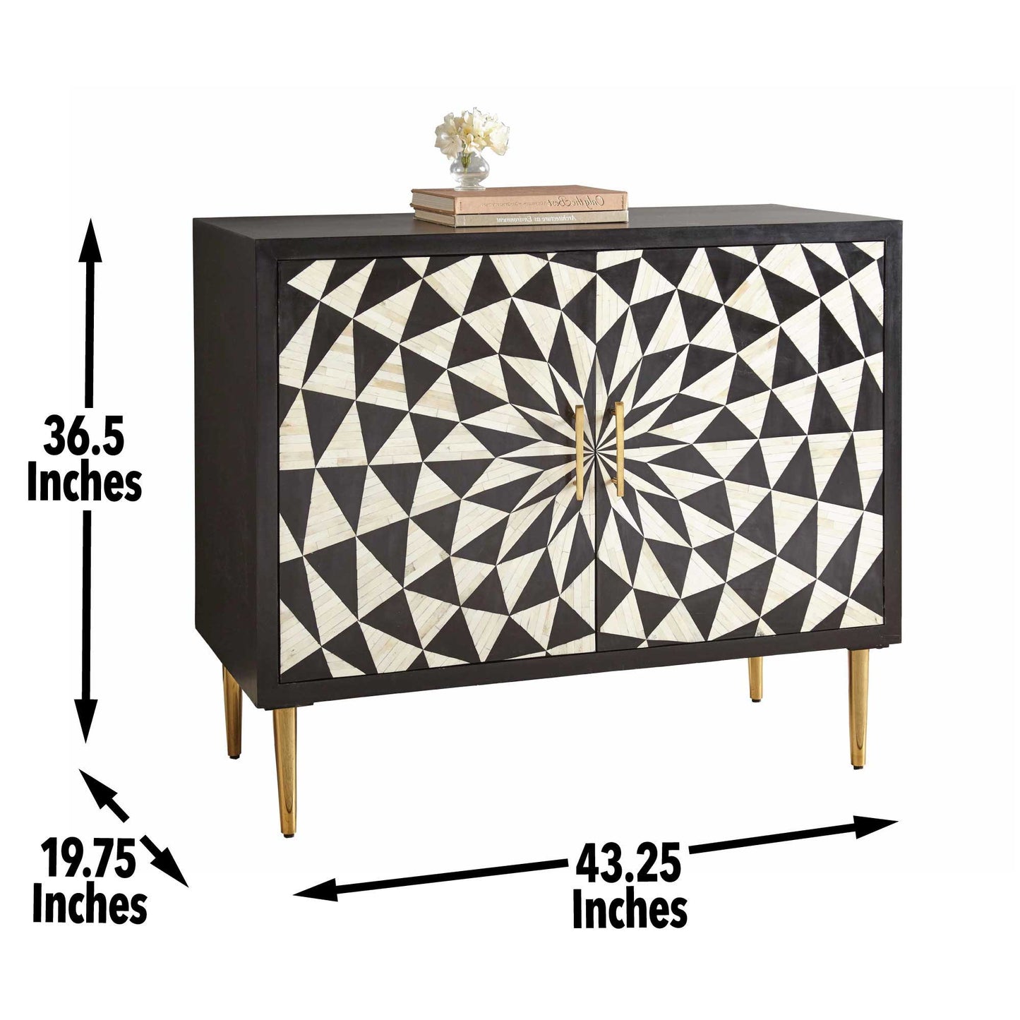 Benzara - 2 Door Bone Inlay Cabinet - Black - Hornell Furniture Outlet