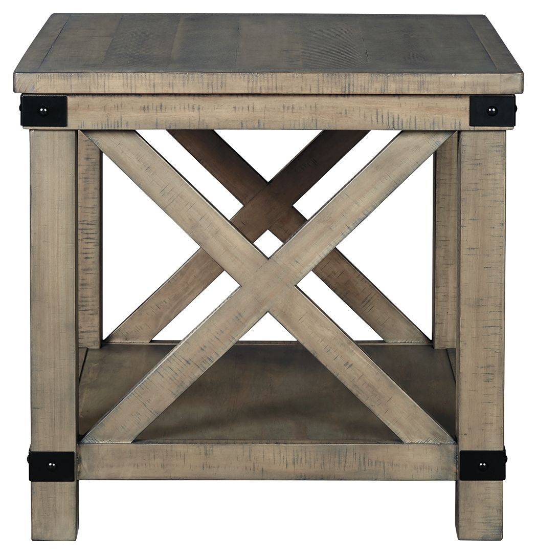 Aldwin - Gray - Rectangular End Table - Crossbuck Styling - Hornell Furniture Outlet