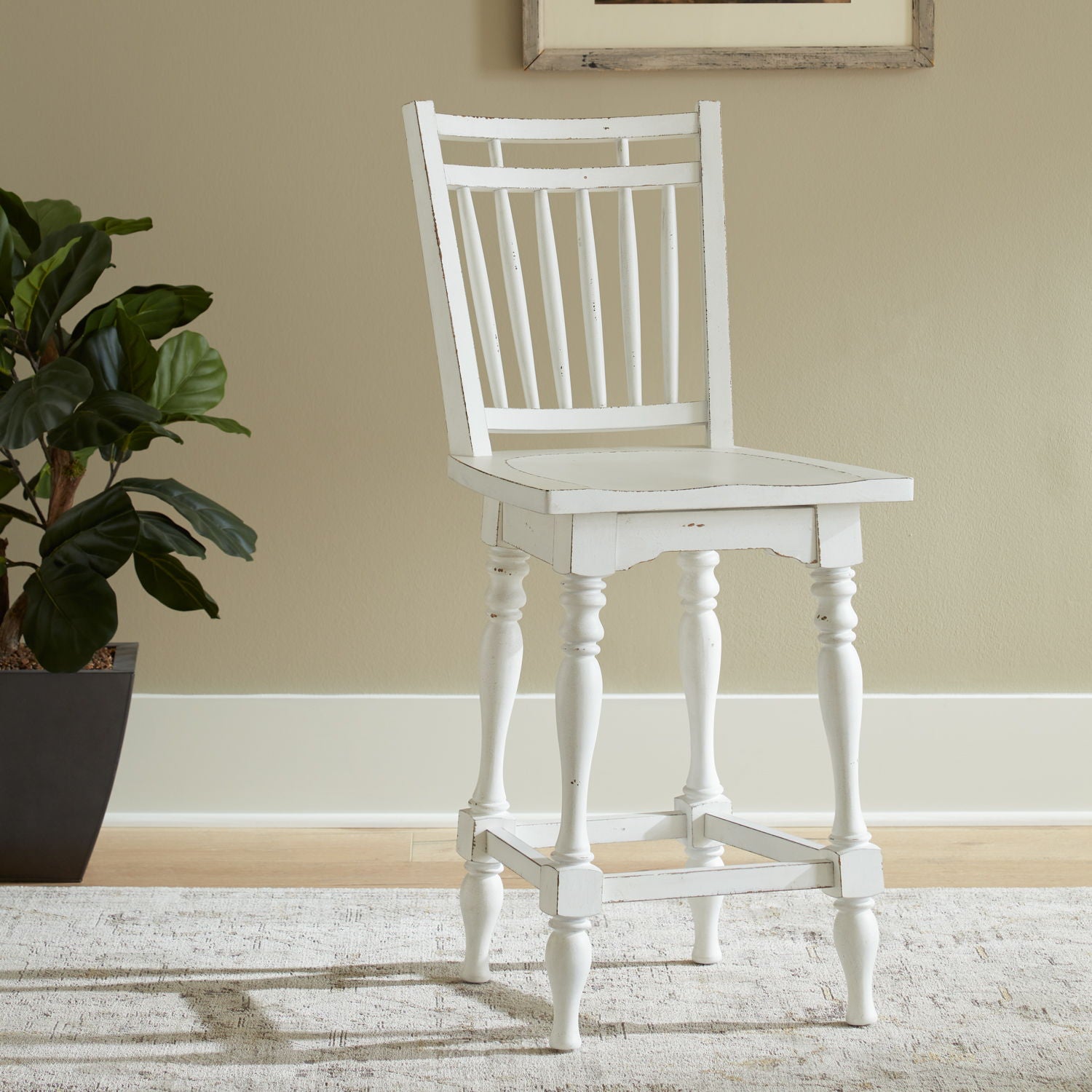 Magnolia Manor - Spindle Back Swivel Counter Height Chair - White - Hornell Furniture Outlet