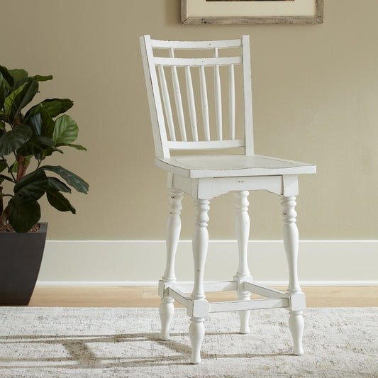 Magnolia Manor - Spindle Back Swivel Counter Height Chair - White - Hornell Furniture Outlet