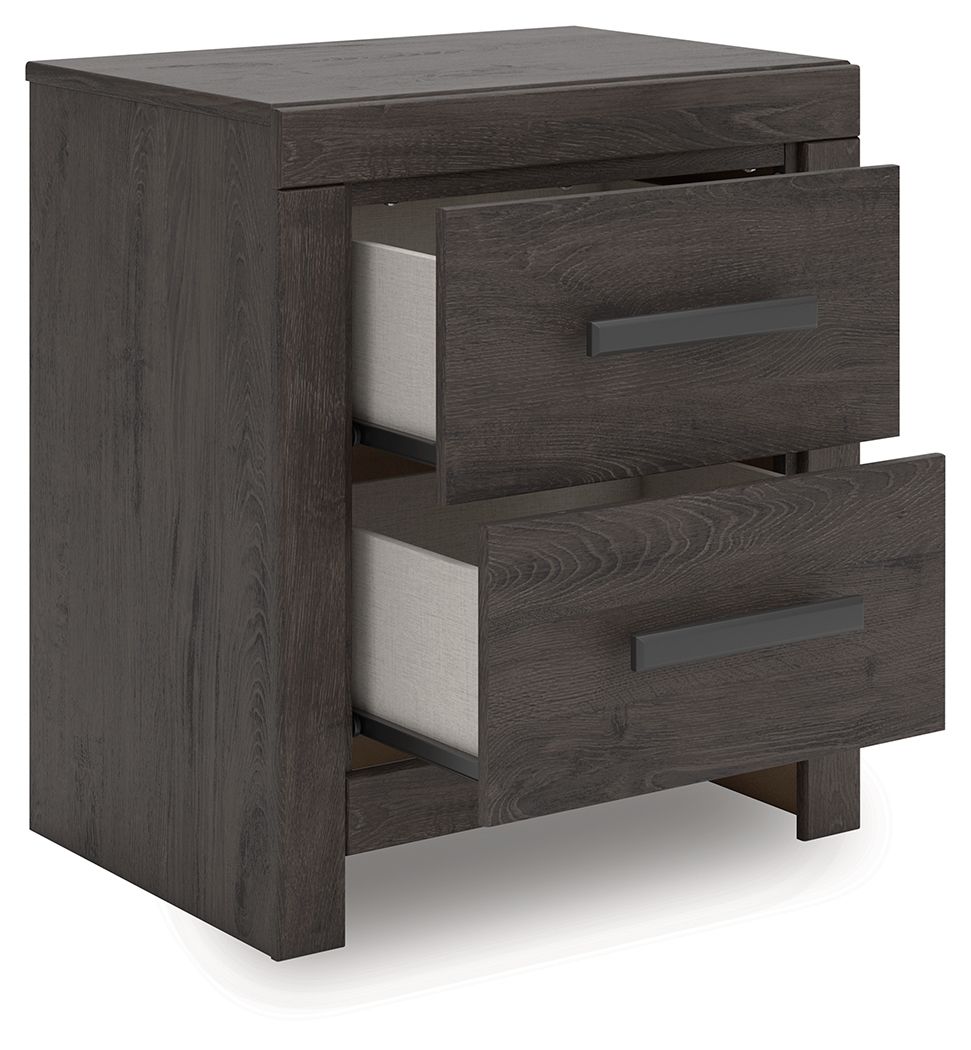 Prendonea - Charcoal - Two Drawer Night Stand - Hornell Furniture Outlet
