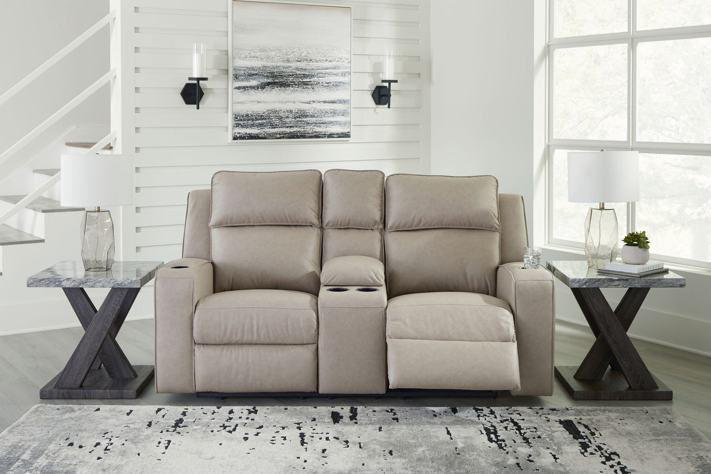 Lavenhorne - Pebble - Dbl Rec Loveseat W/Console - Hornell Furniture Outlet