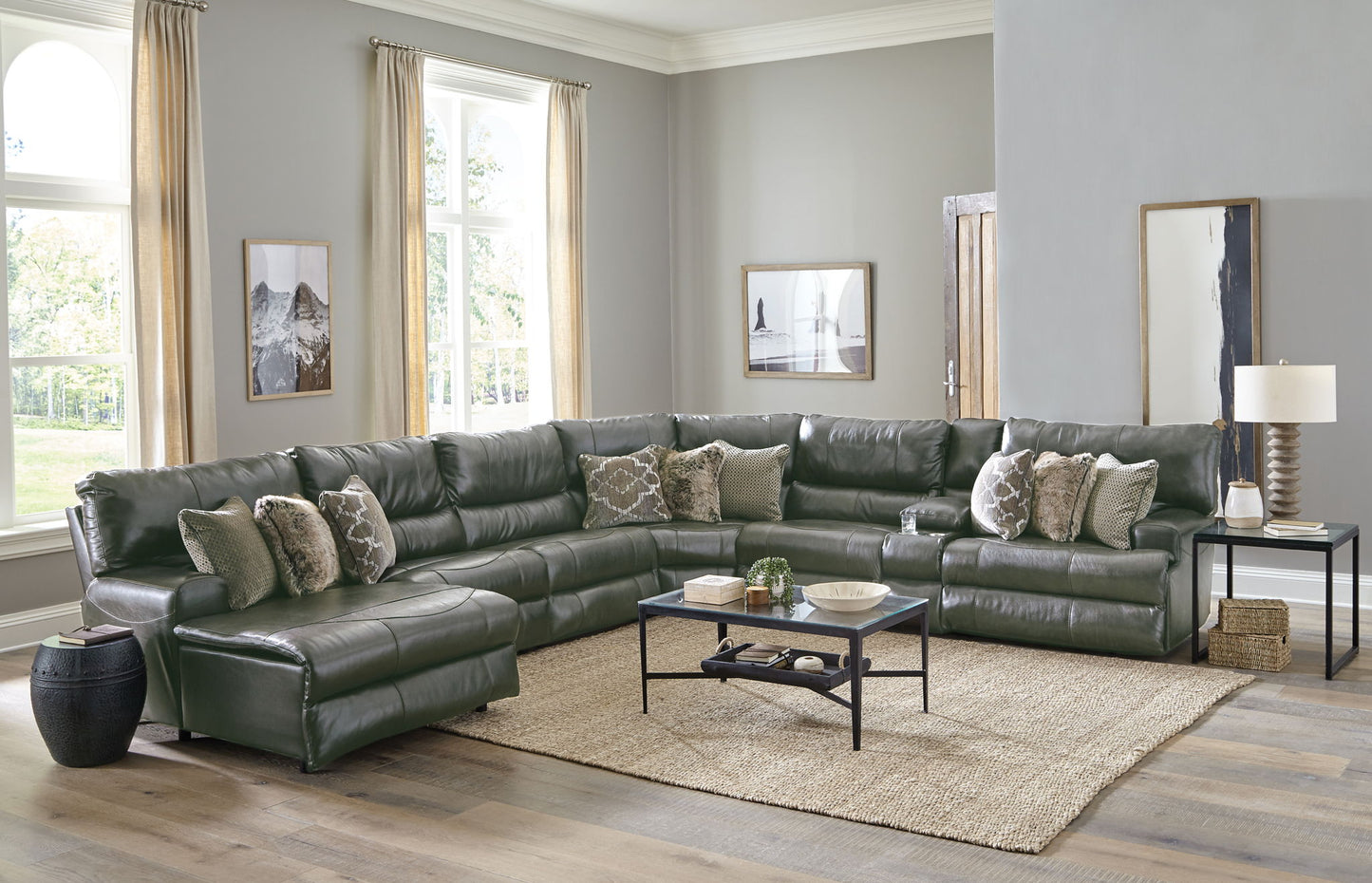 Como - 7 Piece Italian Leather Match Reclining Sectional - Hornell Furniture Outlet
