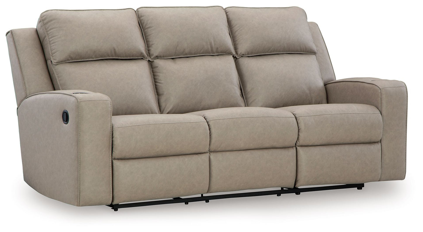 Lavenhorne - Pebble - Rec Sofa W/Drop Down Table - Hornell Furniture Outlet