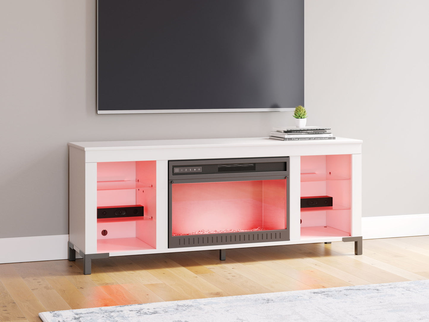 Brollevi - White - TV Stand With Fireplace - Hornell Furniture Outlet