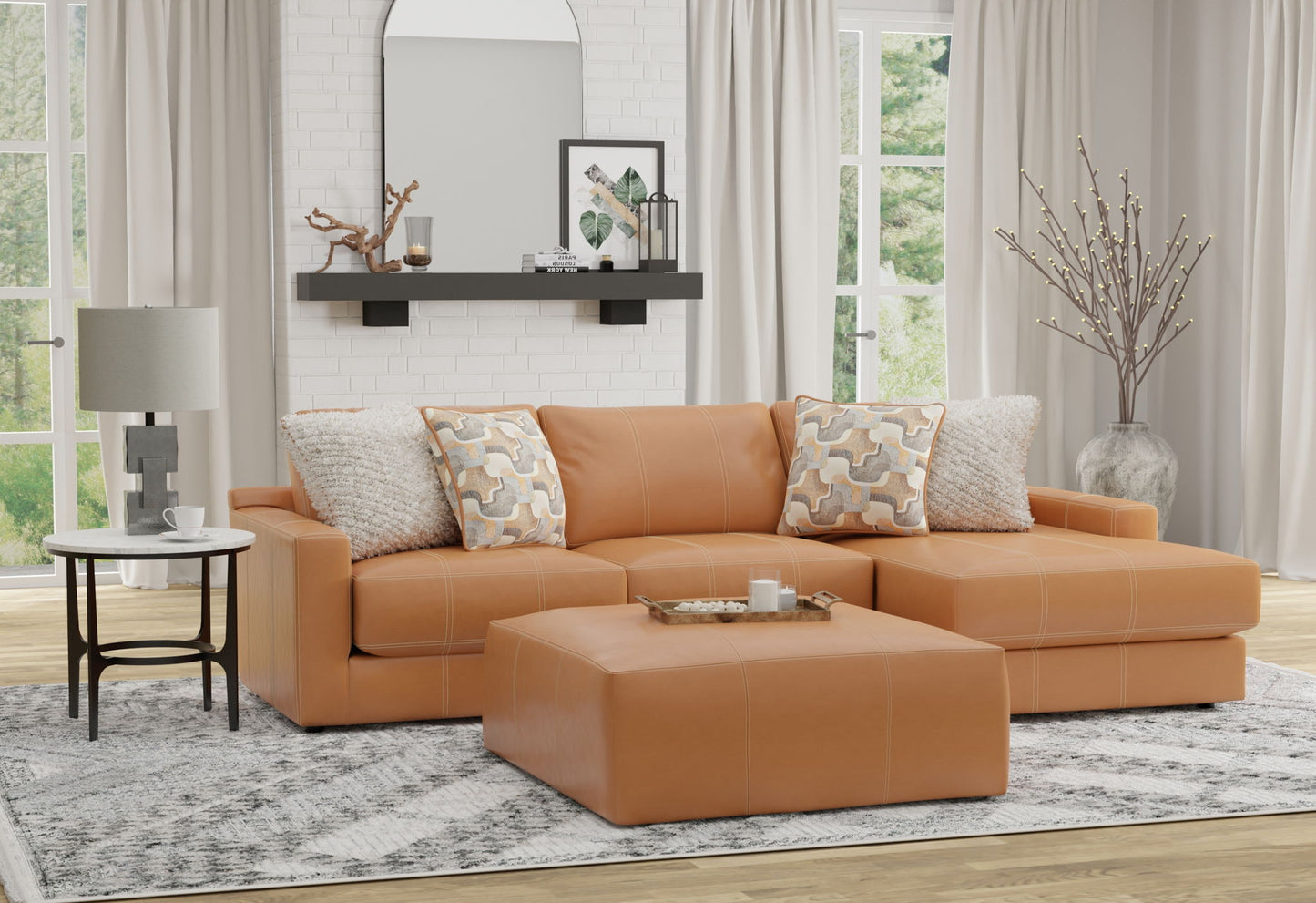 Minori - Italian Leather Sofa / Chaise And Cocktail Ottoman - Hornell Furniture Outlet