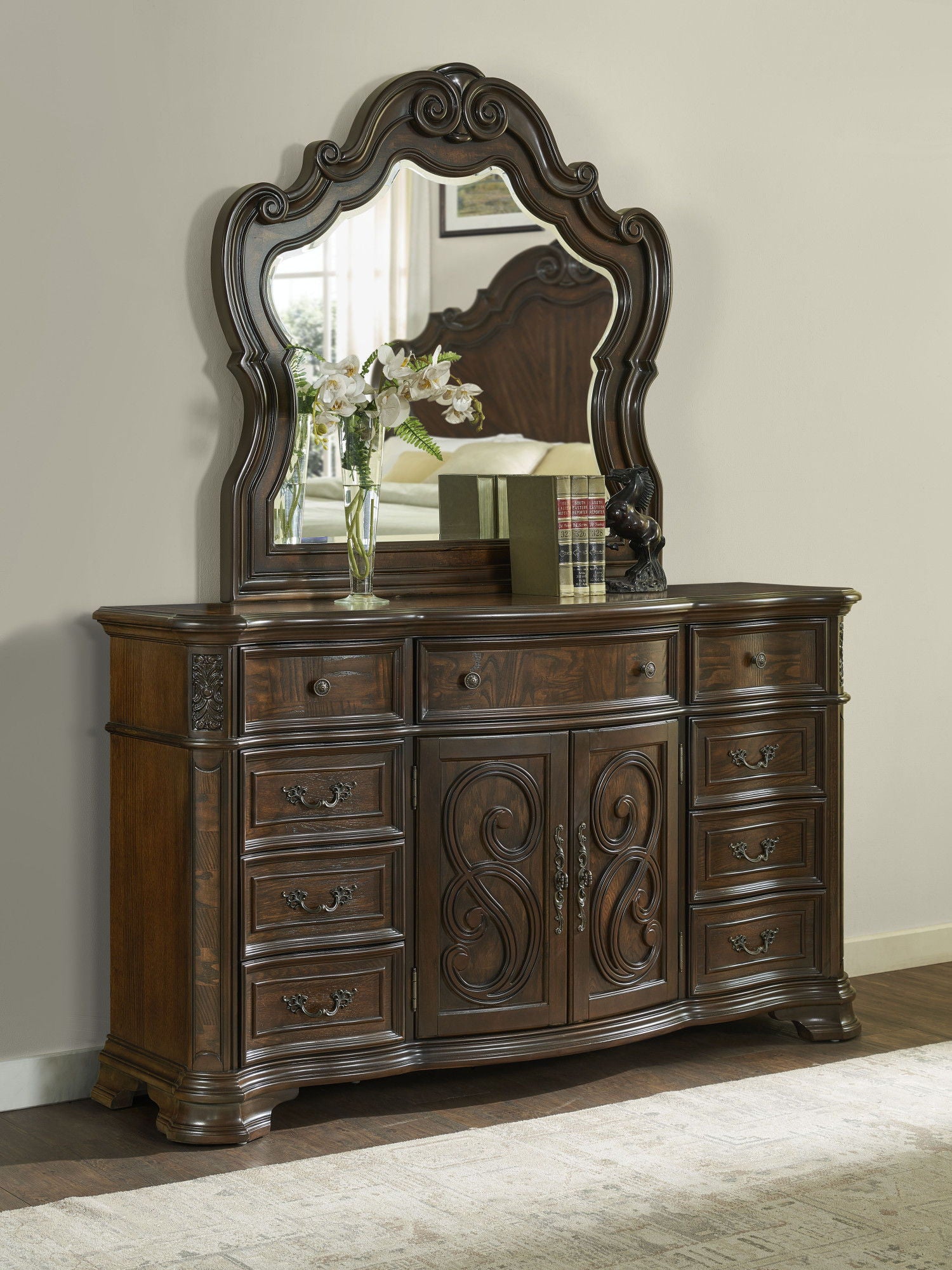 Royale - Dresser & Mirror - Dark Brown - Hornell Furniture Outlet