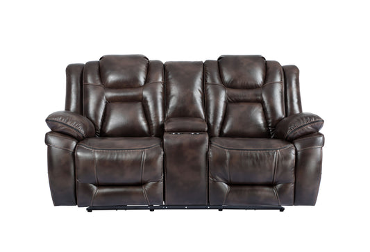 Oportuna - Dual Power Console Loveseat - Dark Brown - Hornell Furniture Outlet