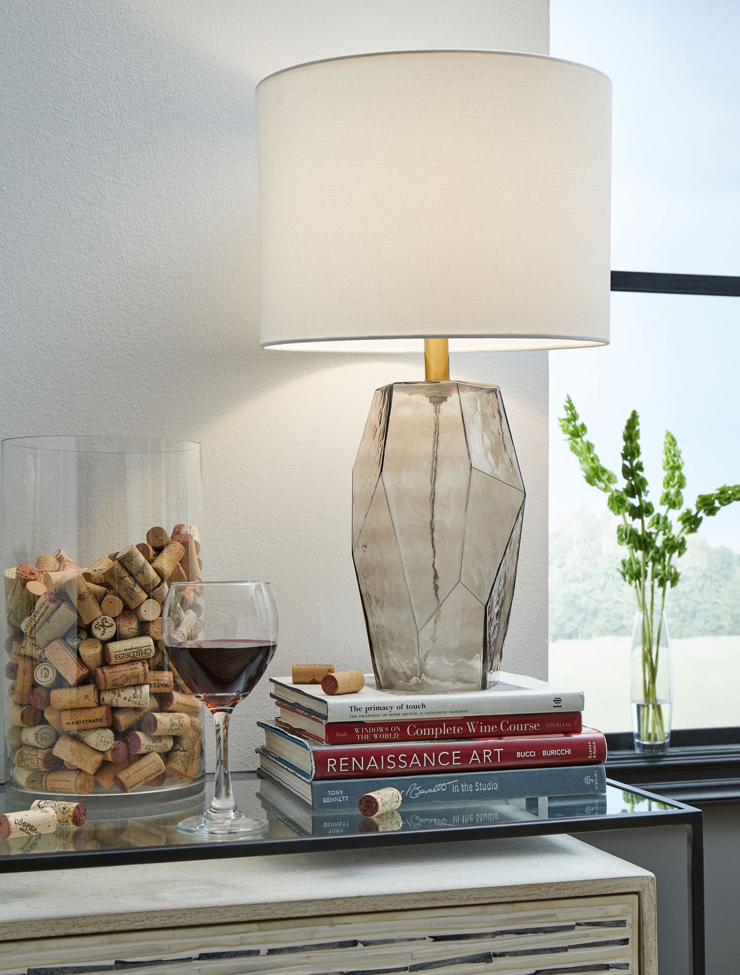 Taylow - Gray - Glass Table Lamp - Hornell Furniture Outlet