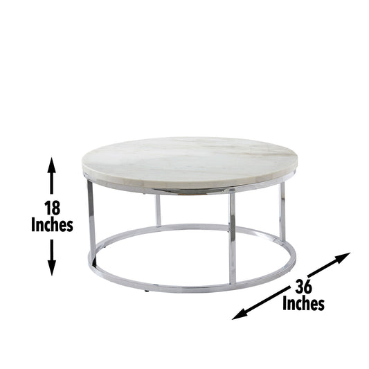Echo - White Marble Top Round Cocktail Table - White - Hornell Furniture Outlet