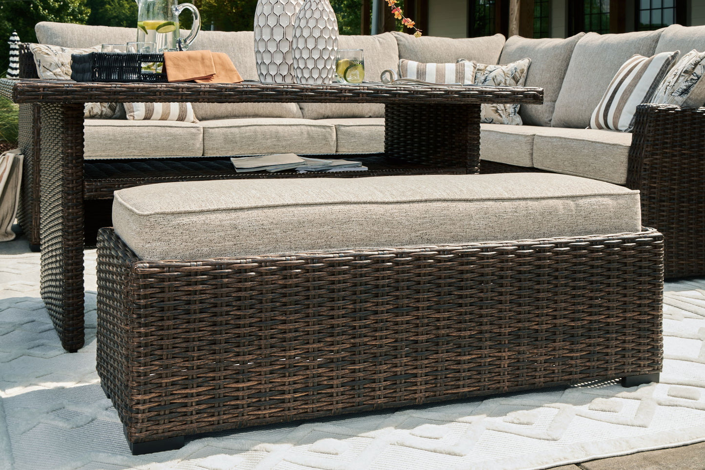 Brook Ranch - Brown - Sofa Sectional, Bench With Cushion (Set of 3) - Hornell Furniture Outlet