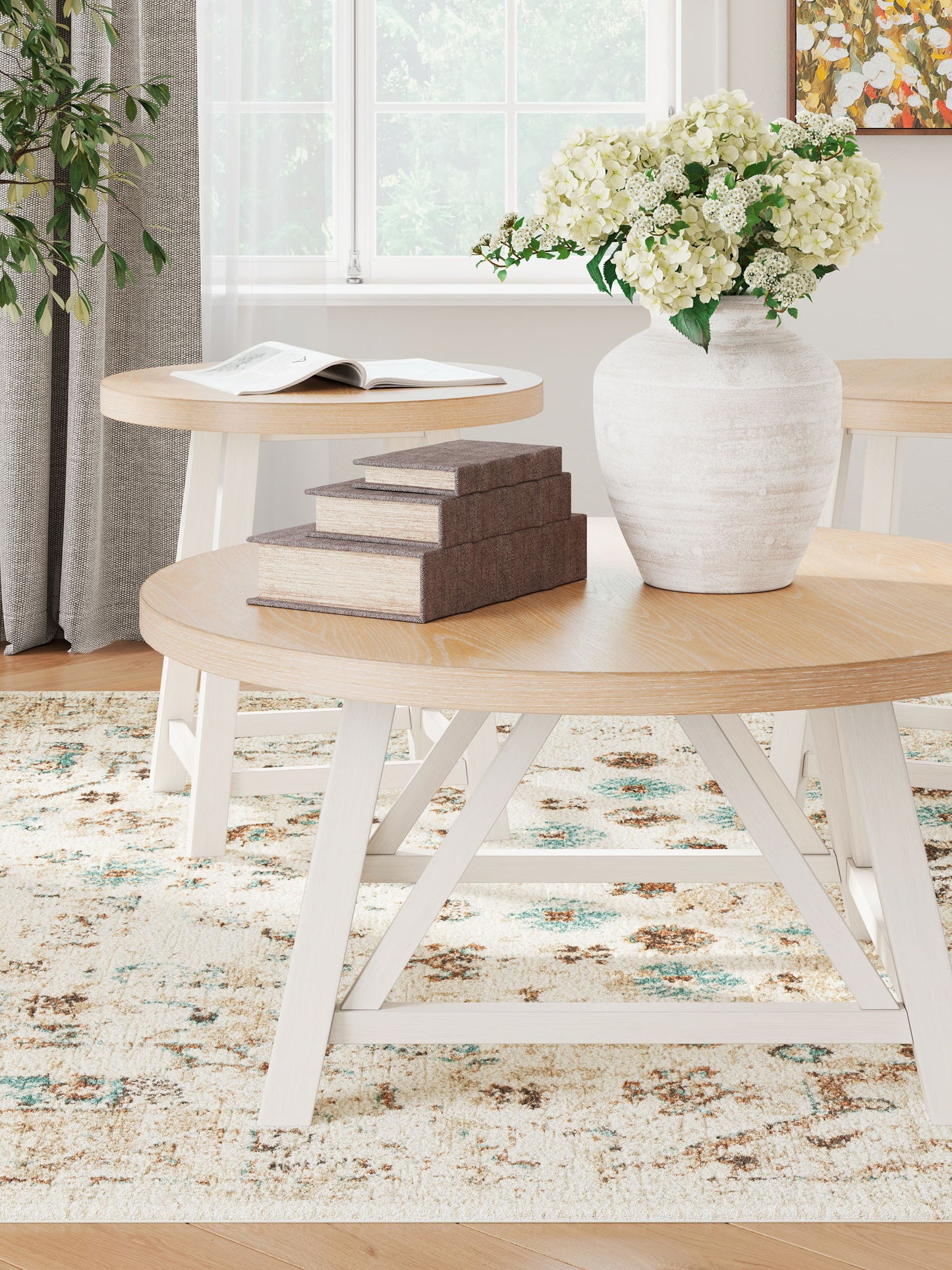 Fawndell - Antique White / Brown - Occasional Table Set (Set of 3) - Hornell Furniture Outlet