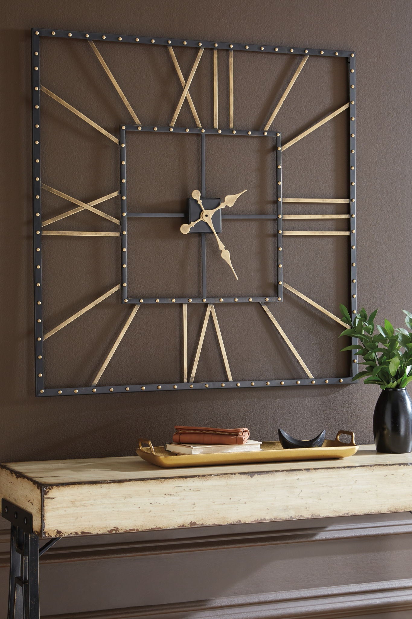 Thames - Wall Clock - Black / Gold Finish - Hornell Furniture Outlet