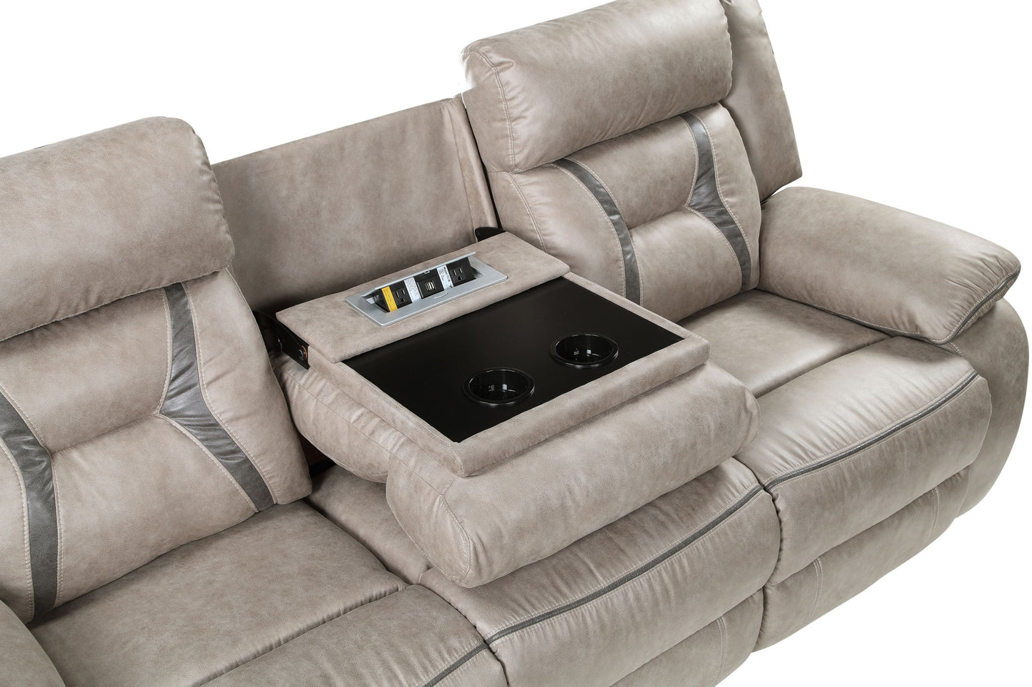 Tyson - Recliner Sofa With Drop Down Table - Pearl Silver - Hornell Furniture Outlet