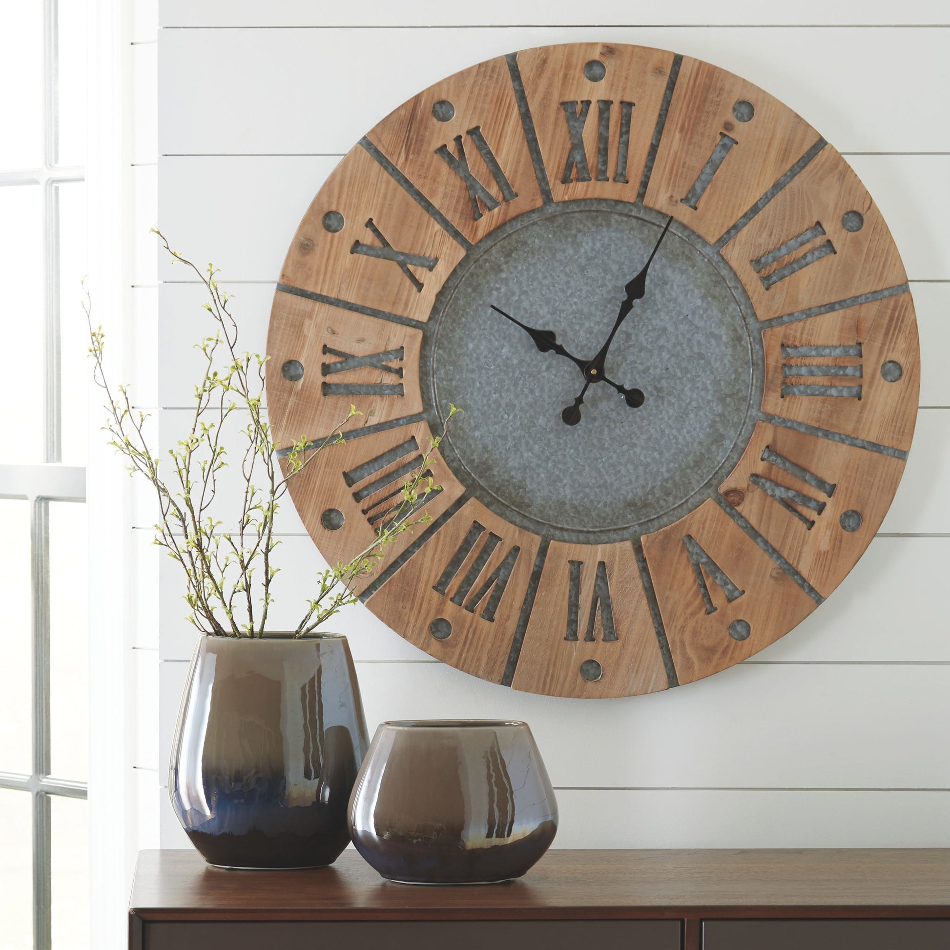 Payson - Antique Gray / Natural - Wall Clock - Hornell Furniture Outlet