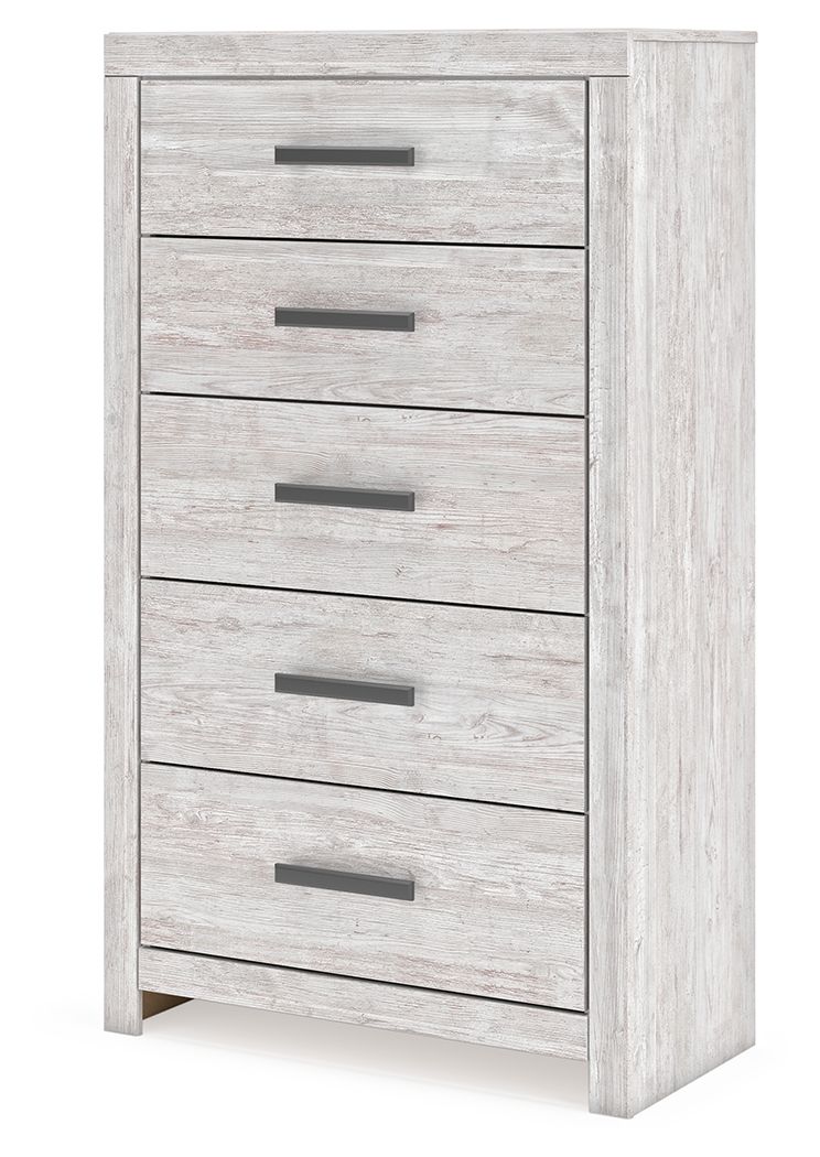 Cayboni - Whitewash - Five Drawer Chest - Hornell Furniture Outlet