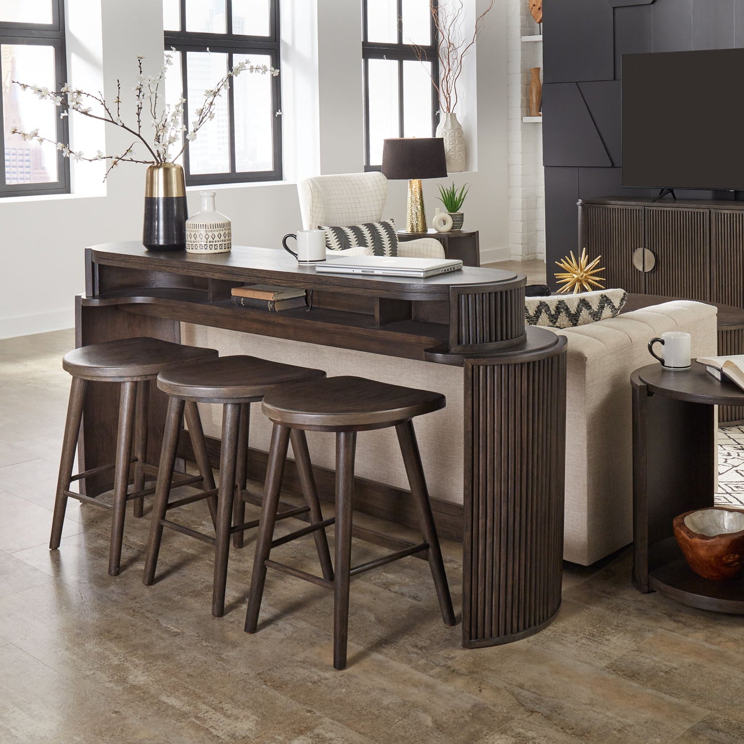 City View - 4 Piece Table Set (Console Bar Table & 3 Console Stools) - Coffee Bean - Hornell Furniture Outlet