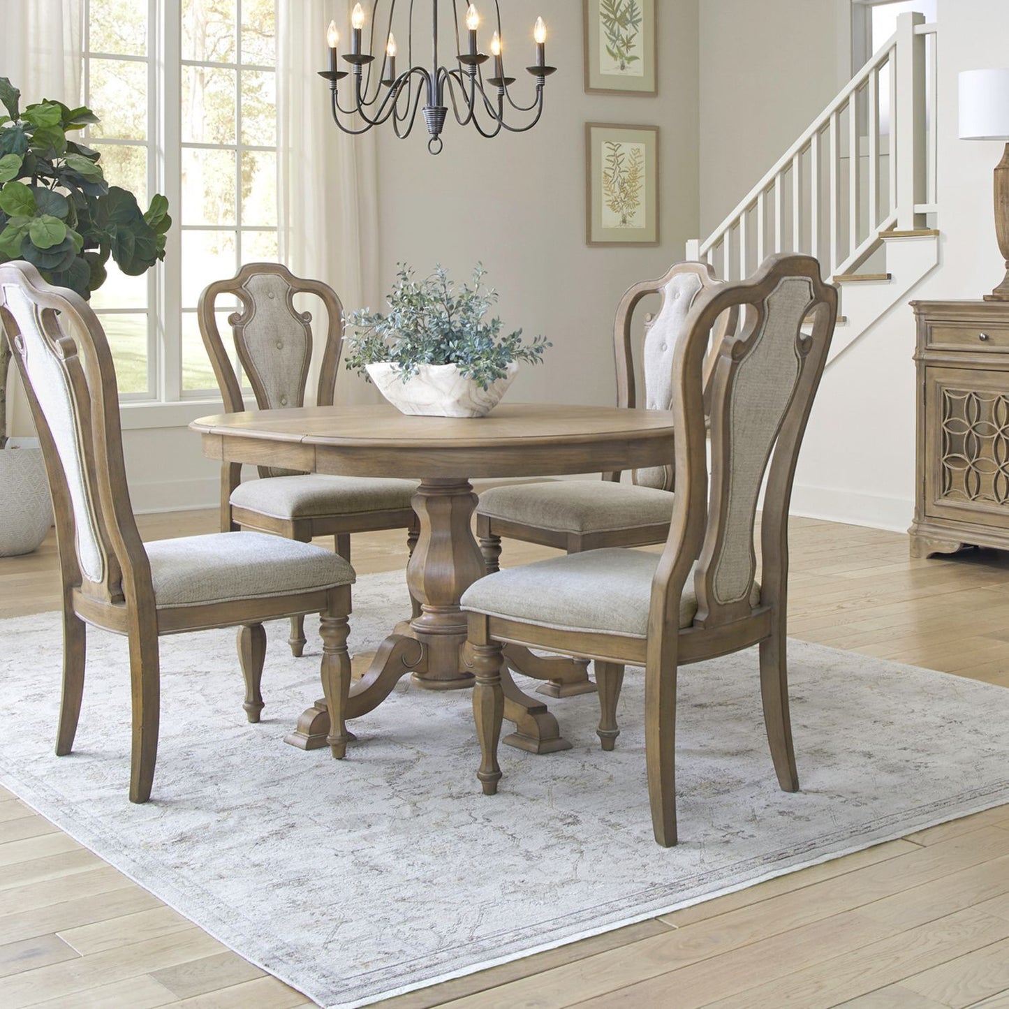 Magnolia Manor - Pedestal Table Set With Upholstered Chairs - Hornell Furniture Outlet