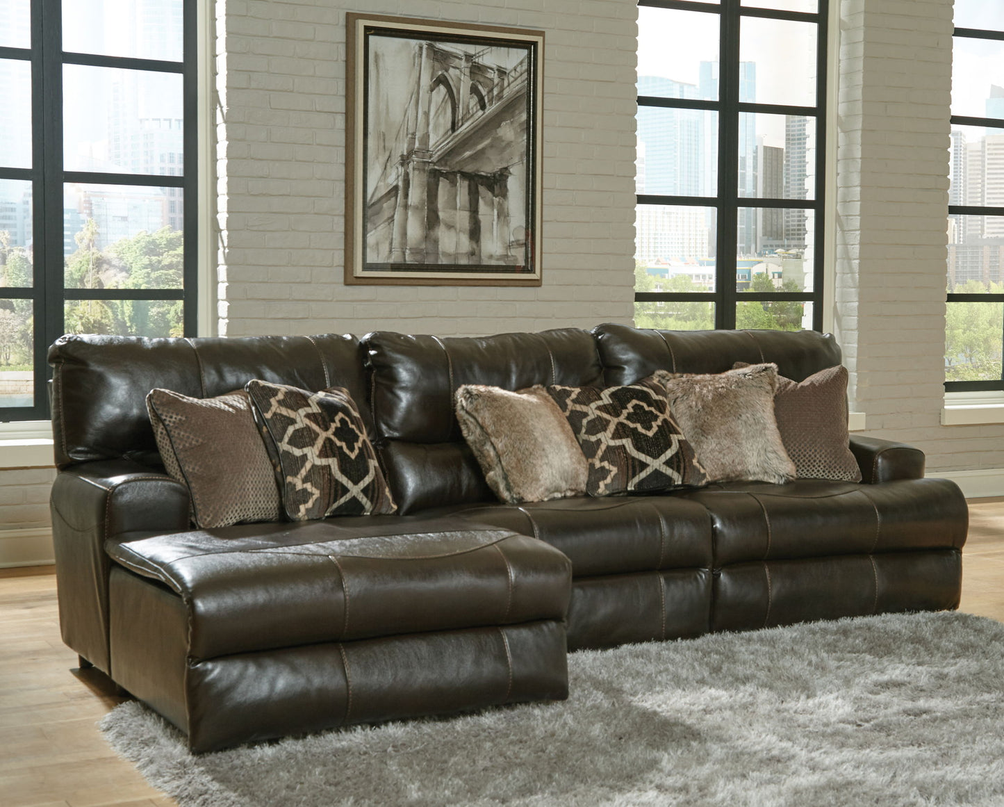 Como - 3 Piece Italian Leather Match Reclining Sectional - Hornell Furniture Outlet