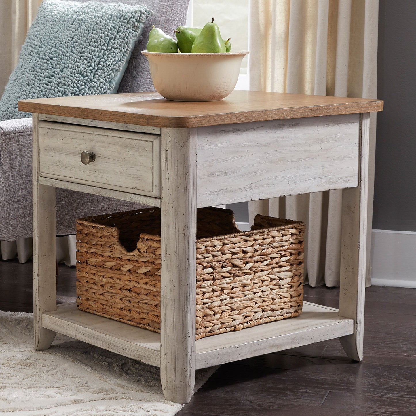 Farmhouse Reimagined - End Table With Basket - White - Hornell Furniture Outlet