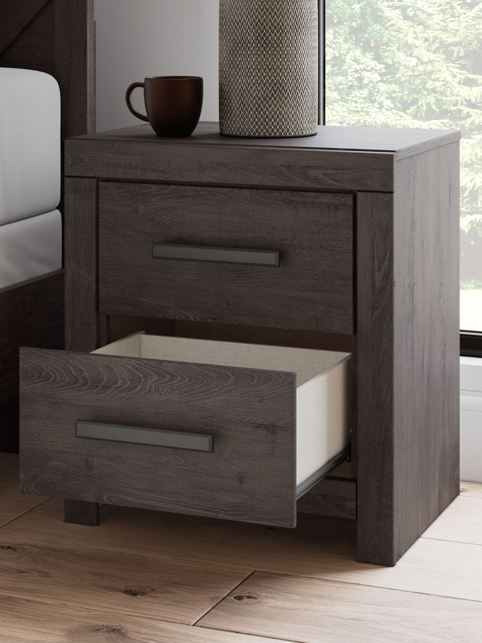 Prendonea - Charcoal - Two Drawer Night Stand - Hornell Furniture Outlet