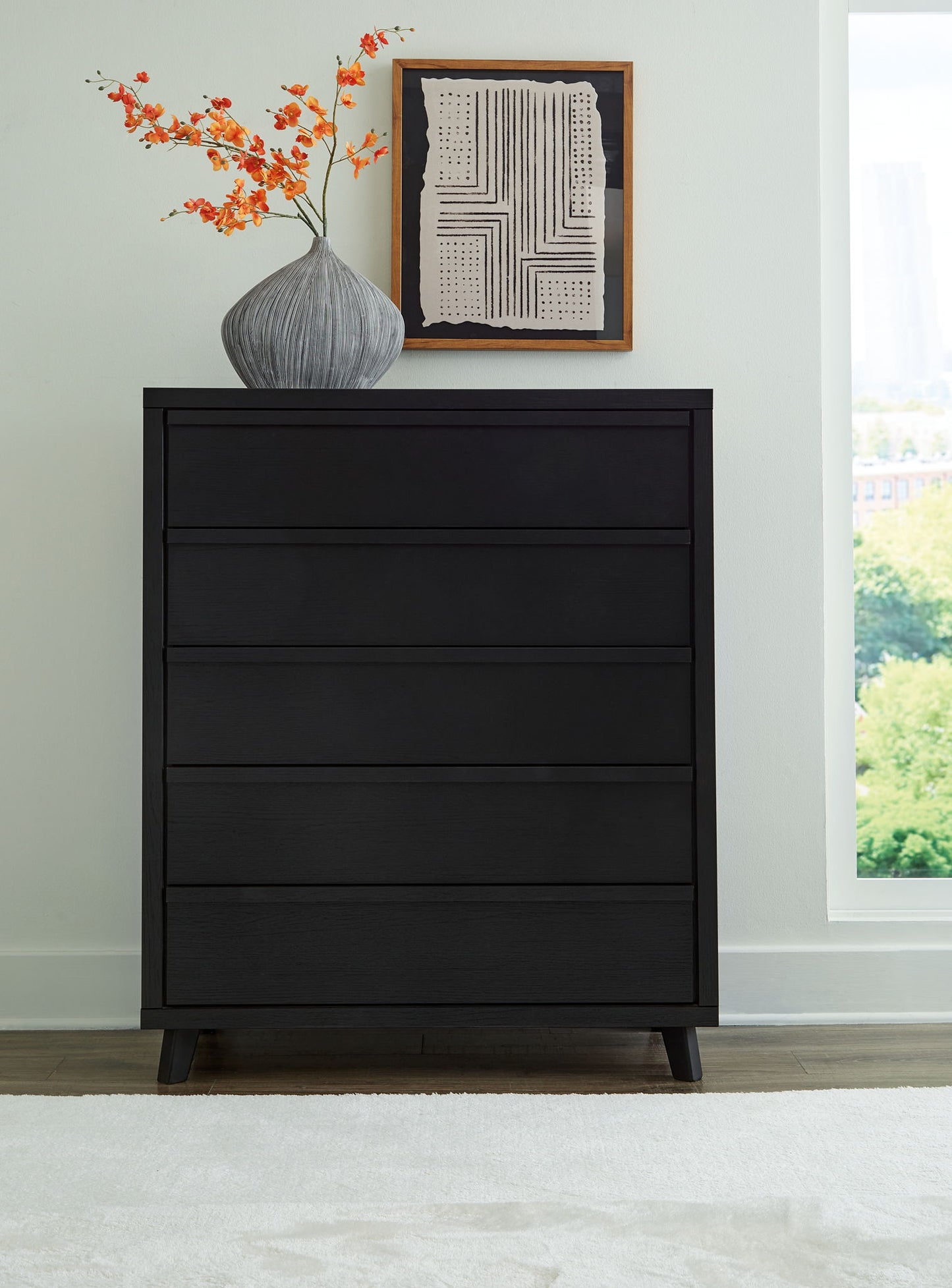 Danziar - Black - Five Drawer Wide Chest - Hornell Furniture Outlet
