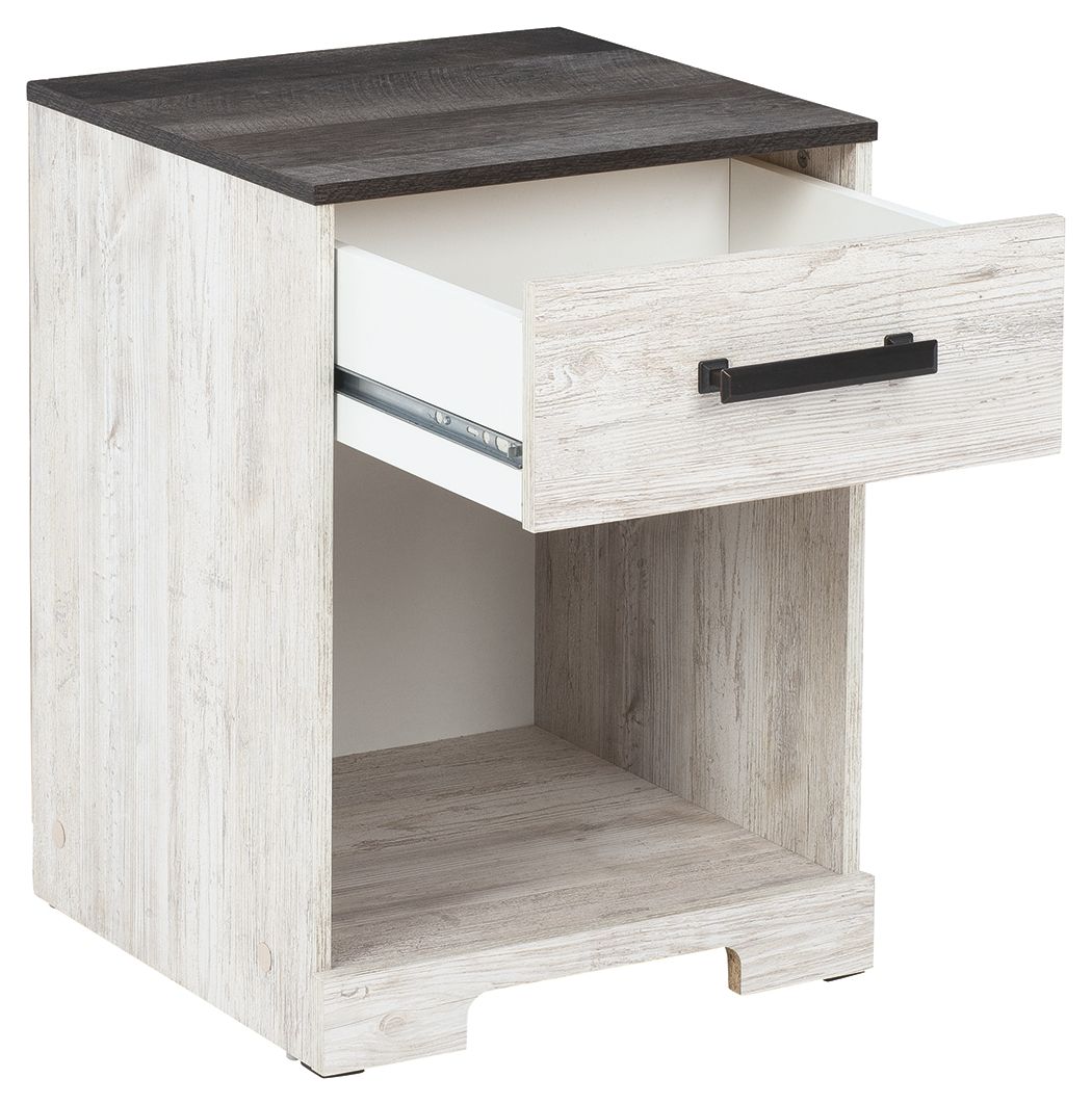 Shawburn - Whitewash / Charcoal Gray - One Drawer Night Stand - Hornell Furniture Outlet