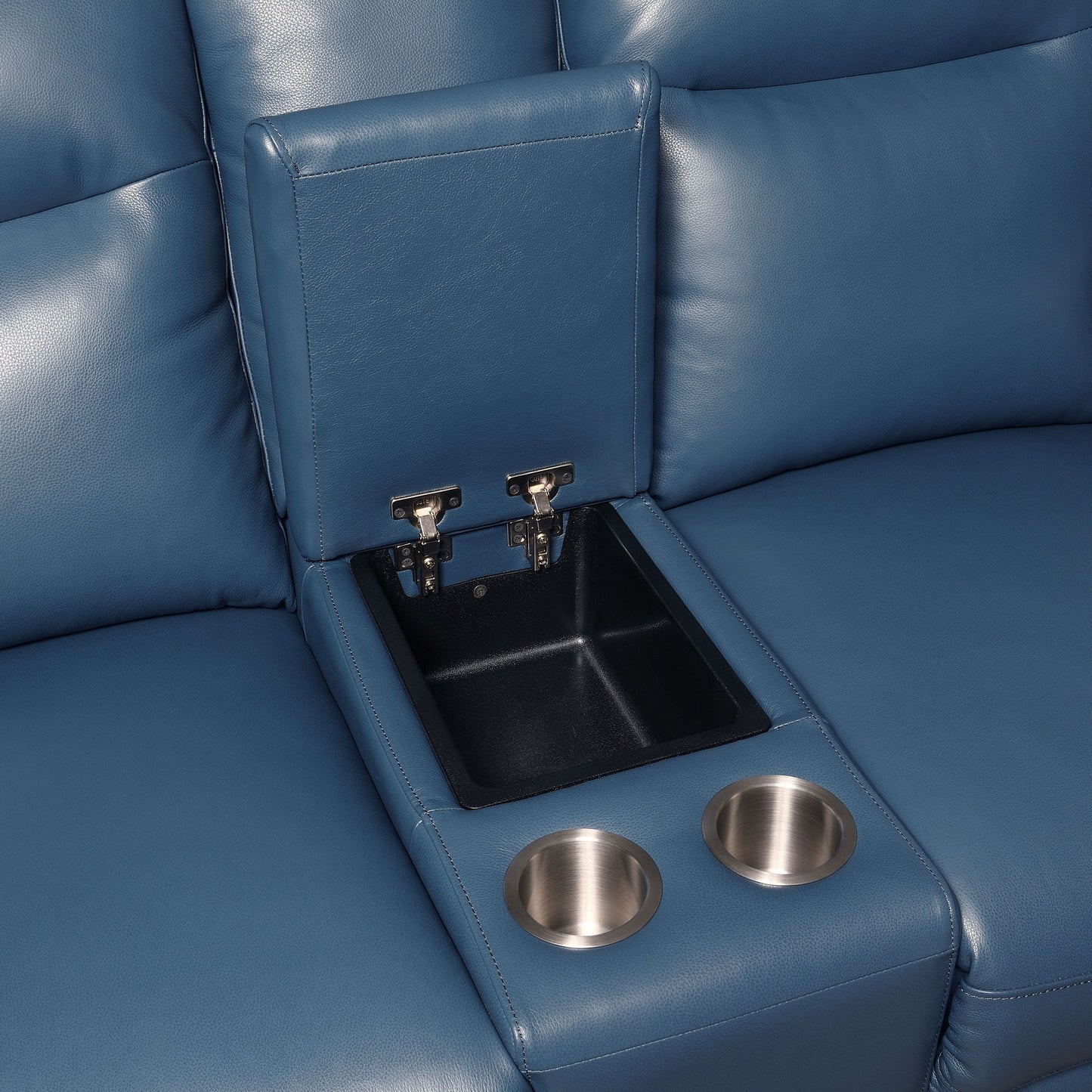 Sansa - Dual Power Reclining Loveseat With Console - Blue - Hornell Furniture Outlet