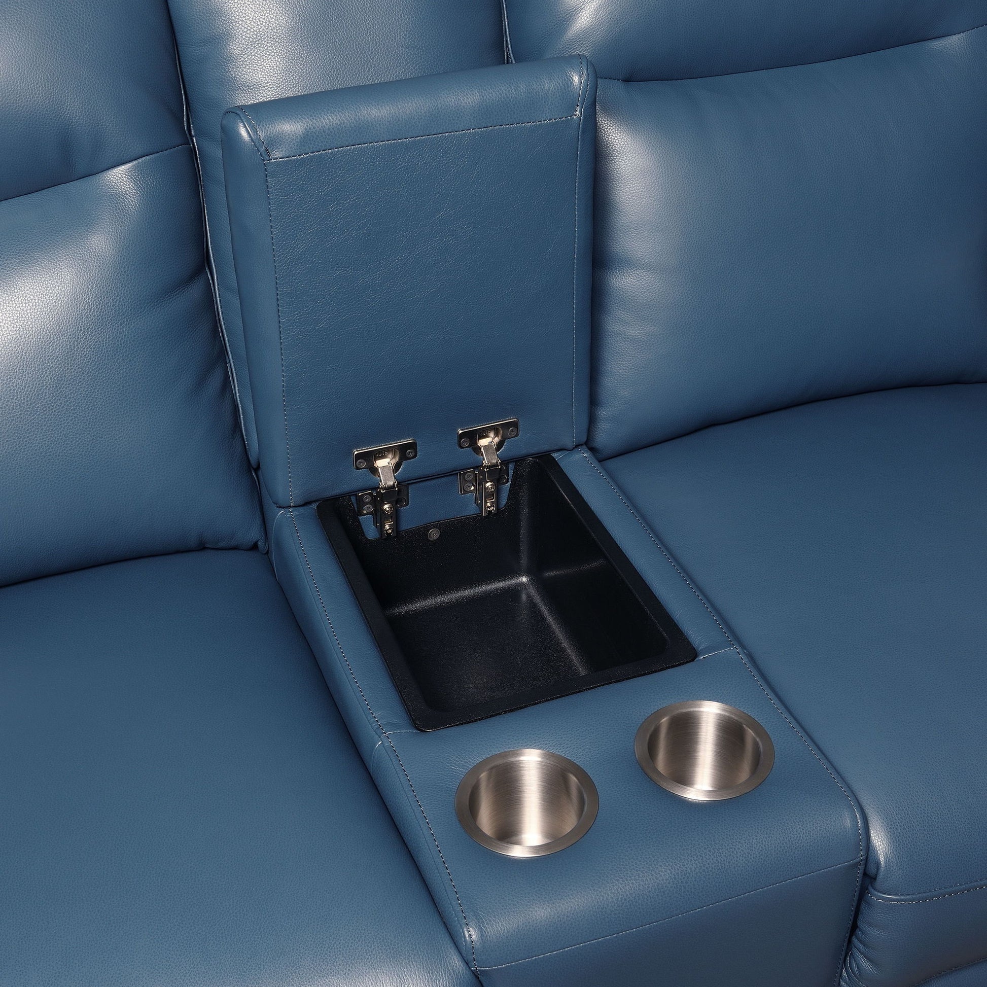 Sansa - Dual Power Reclining Loveseat With Console - Blue - Hornell Furniture Outlet
