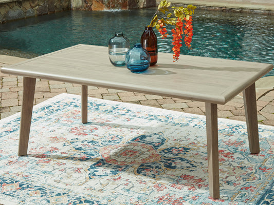 Cliff Trails - Beige - Rectangle Dining Table With Umbrella Option - Hornell Furniture Outlet