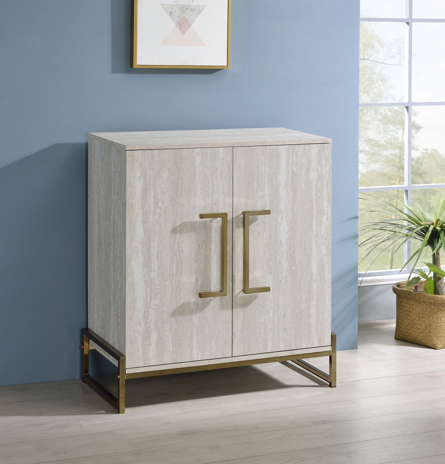 Larkin - Faux Marble Wine Cabinet - Pearl Silver - Hornell Furniture Outlet