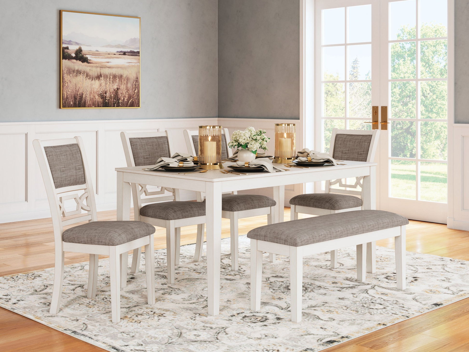 Erinberg - Antique White - Dining Room Table Set (Set of 6) - Hornell Furniture Outlet