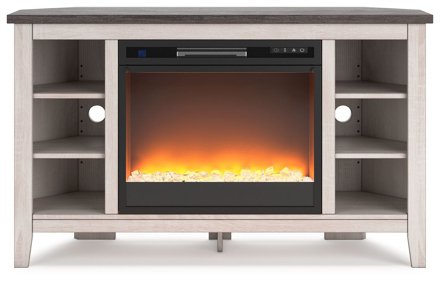 Dorrinson - Corner TV Stand With Fireplace Insert - Hornell Furniture Outlet
