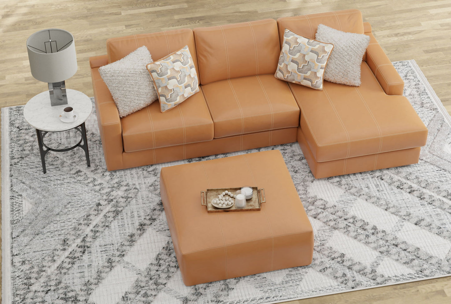 Minori - Italian Leather Sofa / Chaise And Cocktail Ottoman - Hornell Furniture Outlet