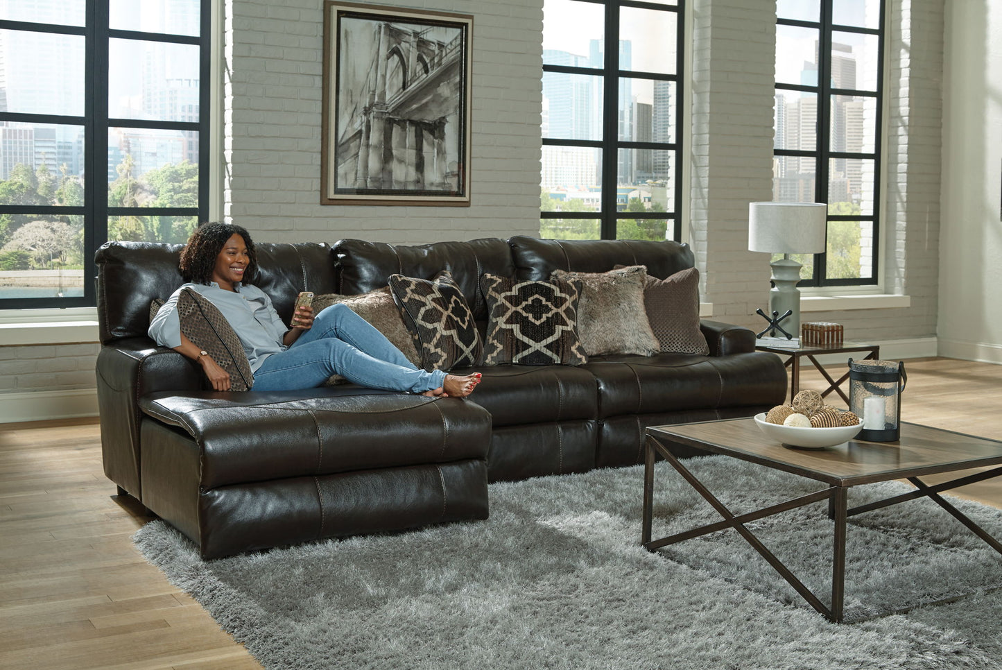 Como - 3 Piece Italian Leather Match Reclining Sectional - Hornell Furniture Outlet