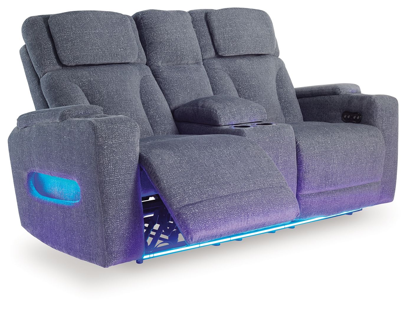 Studio Cave - Steel - Power Reclining Loveseat with Console - Hornell Furniture Outlet