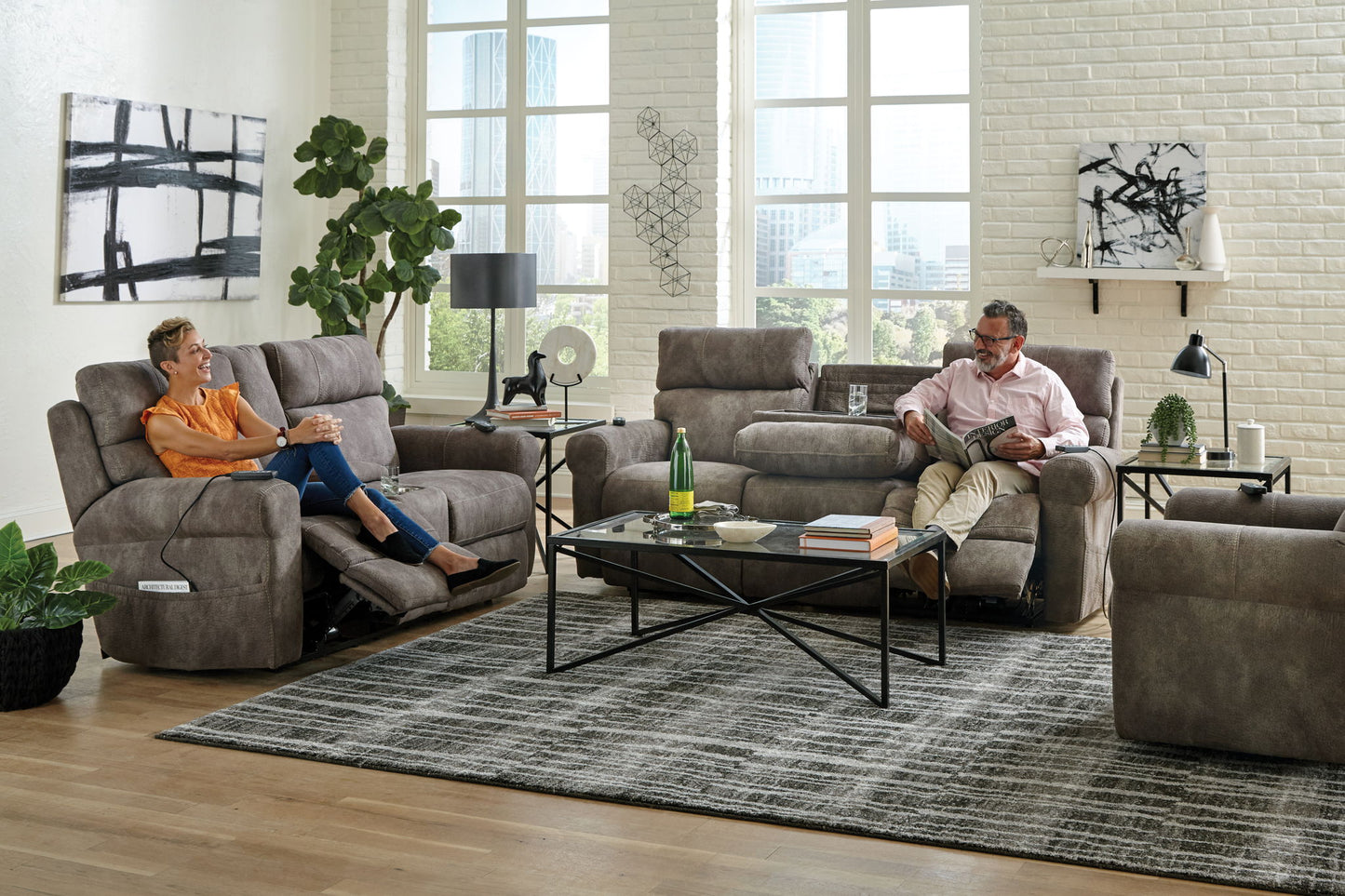 Tranquility - Power Headrest Power Lay Flat Reclining Cons Loveseat With CR3 Heat / Massage / Lumbar - Pewter - Hornell Furniture Outlet