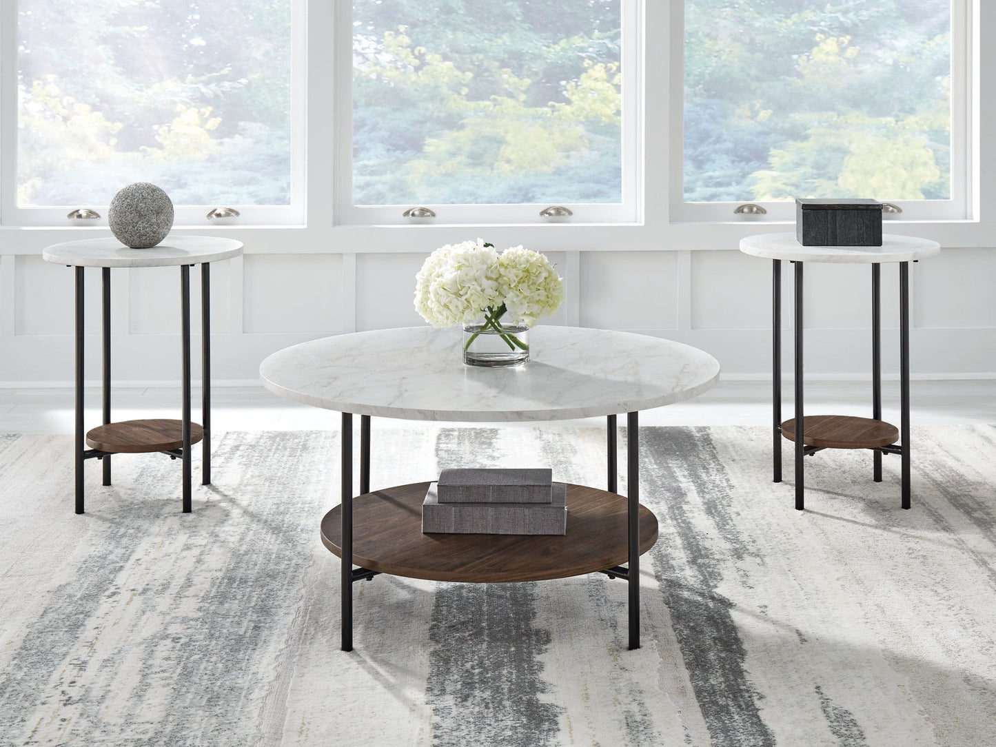 Wrenwich - Brown / Black / White - Occasional Table Set (Set of 3) - Hornell Furniture Outlet