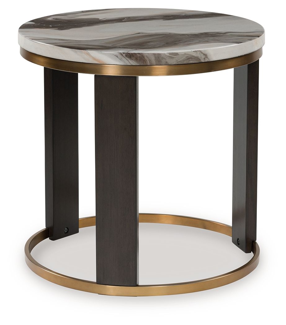 Jazmore - Brown / Brass Finish - Round End Table - Hornell Furniture Outlet