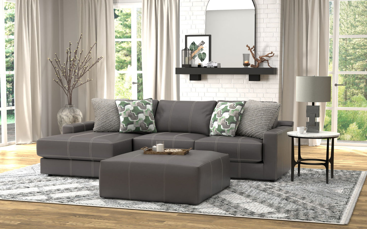 Minori - Italian Leather Sofa / Chaise And Cocktail Ottoman - Hornell Furniture Outlet