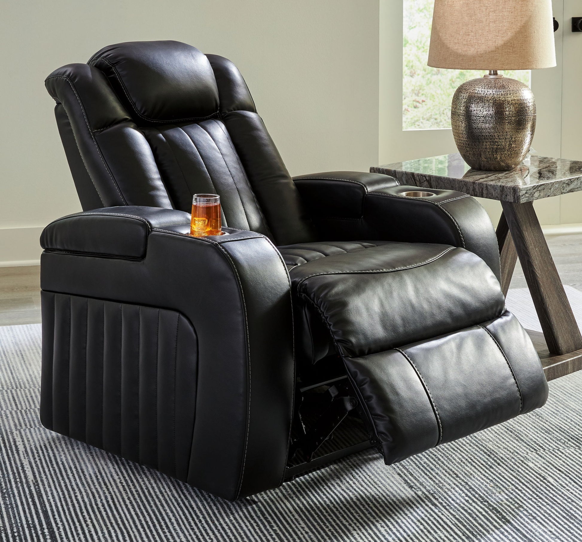 Caveman Den - Midnight - Power Recliner/ Adj Headrest - Hornell Furniture Outlet