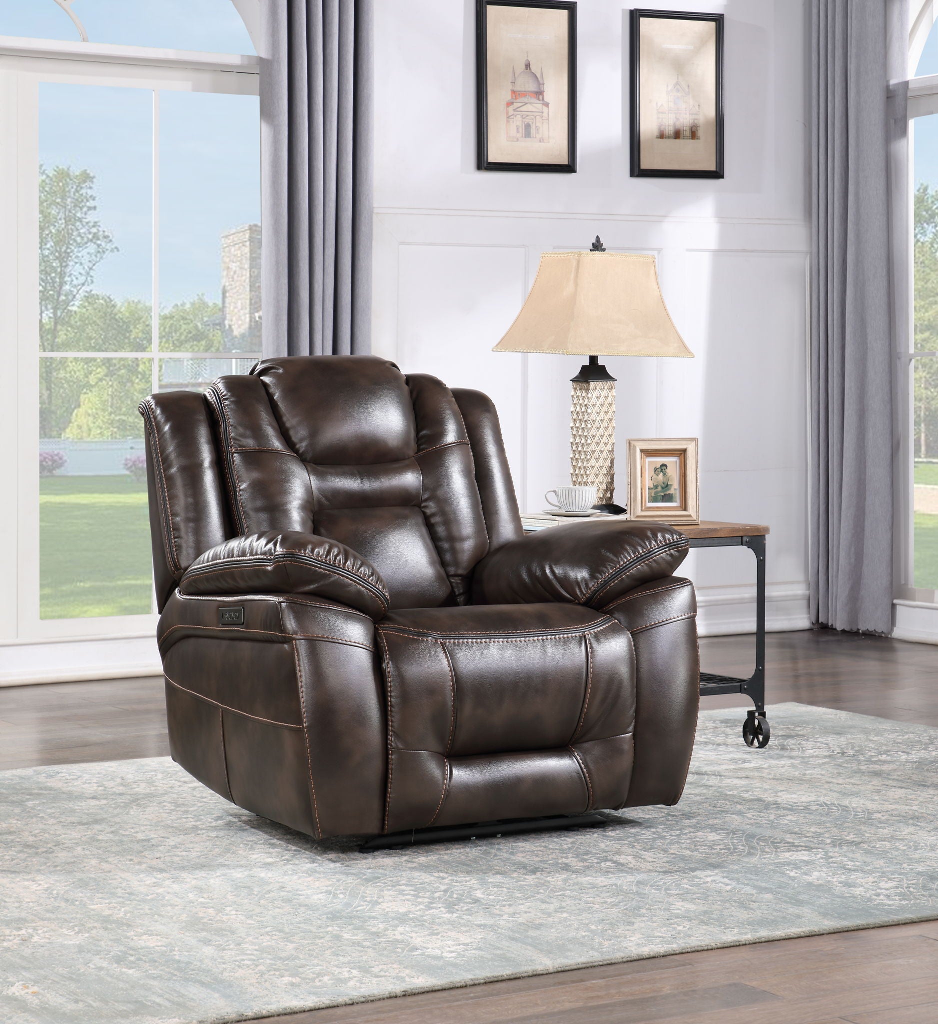 Oportuna - Dual Power Recliner Coffee - Dark Brown - Hornell Furniture Outlet