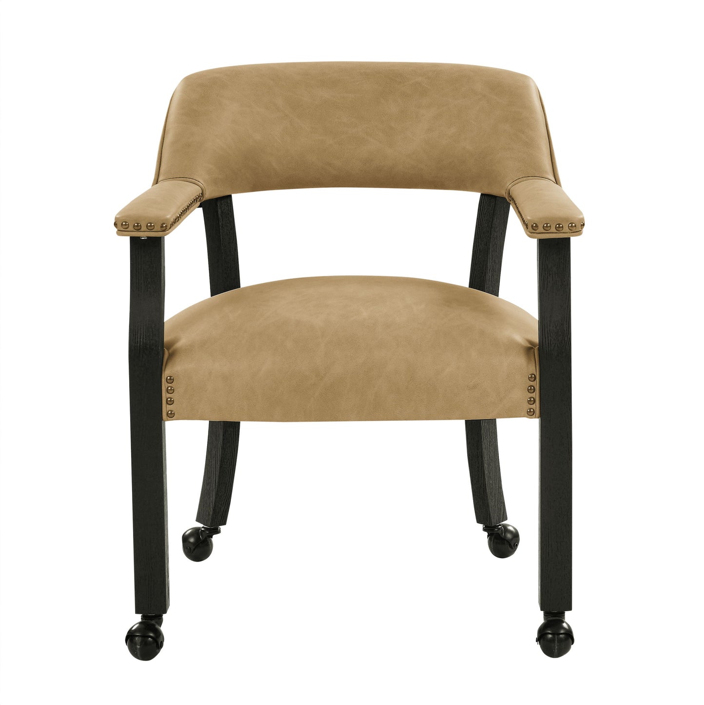 Rylie - Captains Chair - Black Finish With Sand Vegan Leather - Black - Hornell Furniture Outlet