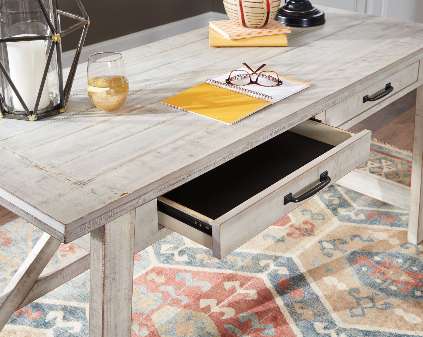 Carynhurst - Whitewash - Home Office Large Leg Desk - Hornell Furniture Outlet