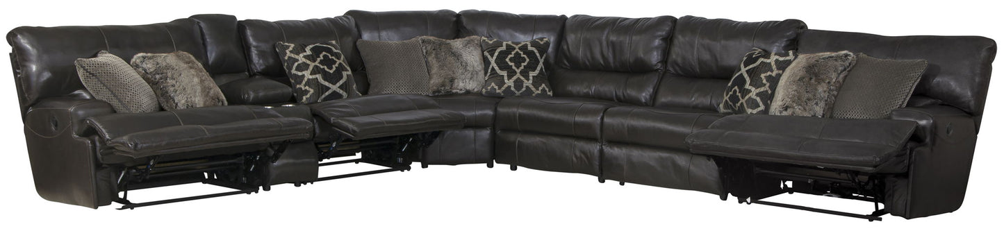 Como - 7 Piece Italian Leather Match Reclining Sectional - Hornell Furniture Outlet