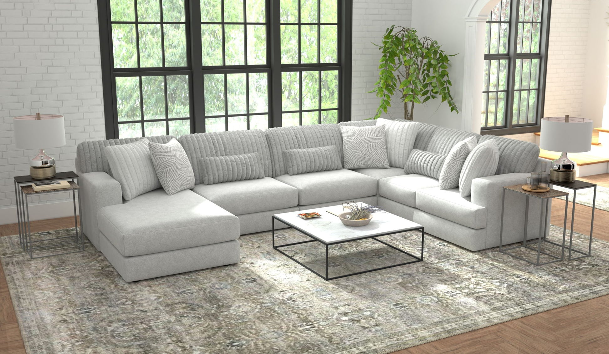 Logan - Upholstered Sectional With Comfort Coil Seating And Accent Pillows Included - Hornell Furniture Outlet