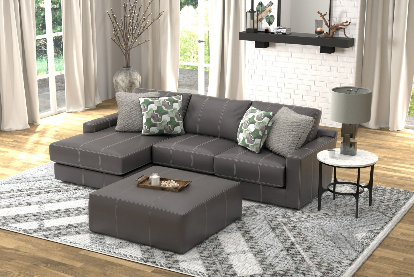 Minori - Italian Leather Sofa / Chaise And Cocktail Ottoman - Hornell Furniture Outlet
