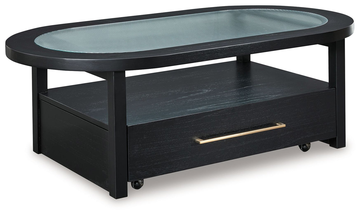 Winbardi - Black - Oval Cocktail Table - Hornell Furniture Outlet