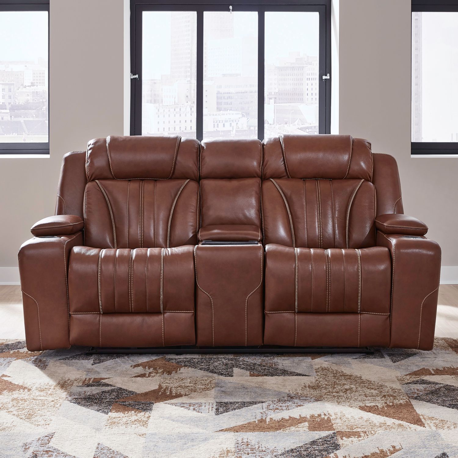 Caswell - Loveseat With Console P2 & ZG - Brown - Hornell Furniture Outlet