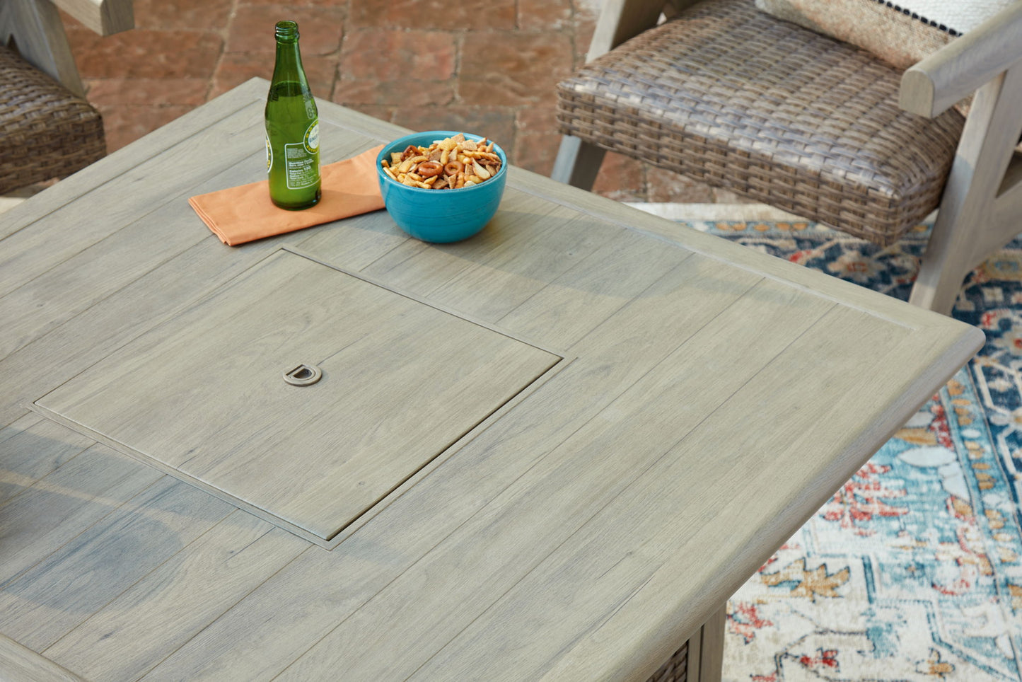 Cliff Trails - Beige - Square Fire Pit Table - Hornell Furniture Outlet